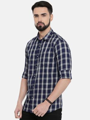 navy blue checkered casual shirt - 16661465 - Standard Image - 2