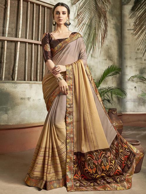 bordered printed saree with blouse - 16661652 - Standard Image - 1