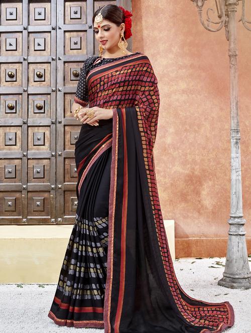 geometric printed saree with blouse - 16661724 - Very Small Image - 1