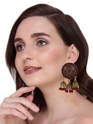 red metal jhumka earring - 16662025 - Standard Image - 2
