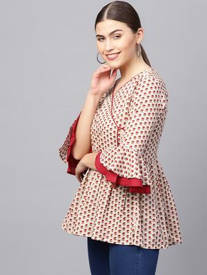 bell sleeved floral wrap top - 16662030 - Standard Image - 2
