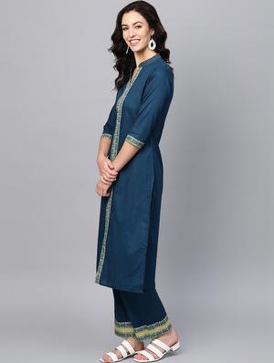 solid kurta palazzo set - 16662034 - Standard Image - 2