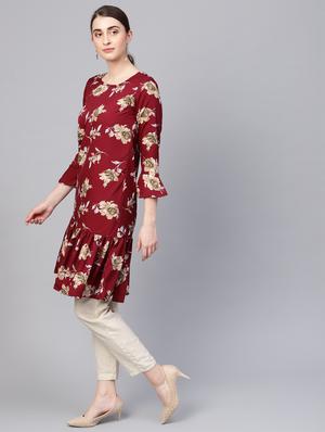floral print ruffled a-line kurta - 16662379 - Standard Image - 2