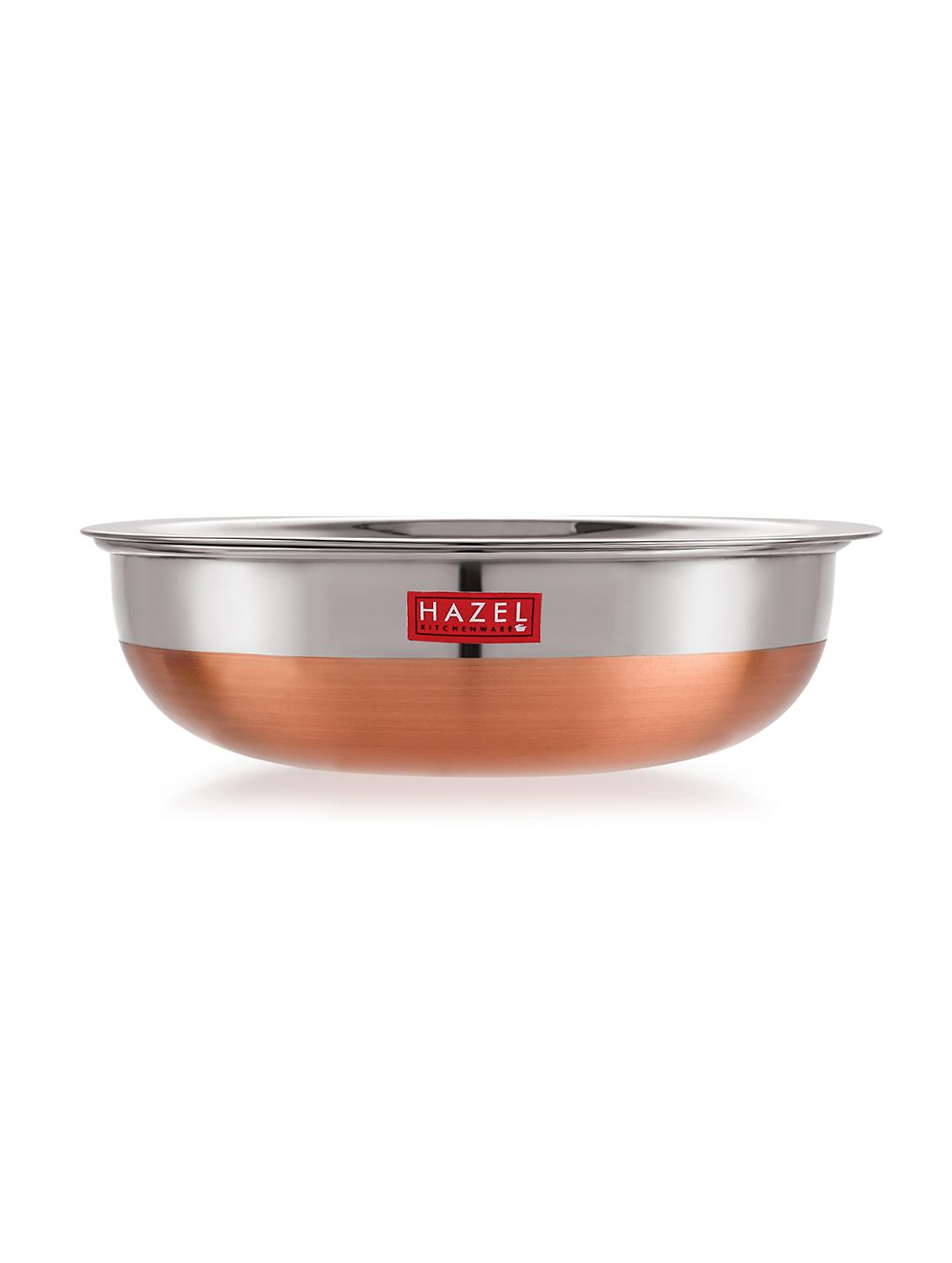 stainless steel tasra kadhai with copper bottom and lid - 16662420 - Zoom Image - 2