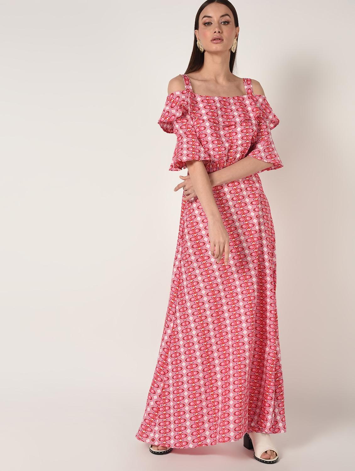 cold shoulder bell sleeved maxi dress - 16662806 - Zoom Image - 2