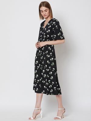 v neck drawstring floral a-line dress - 16663060 - Standard Image - 2