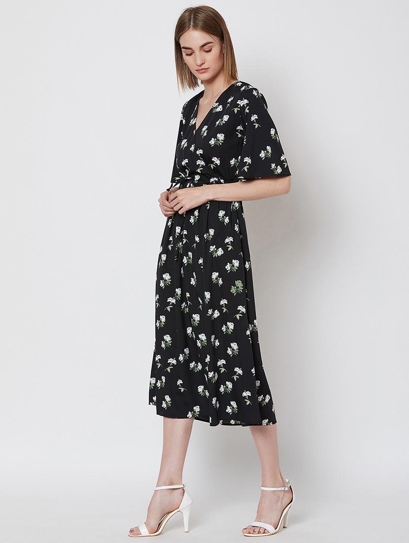 v neck drawstring floral a-line dress - 16663060 - Zoom Image - 2