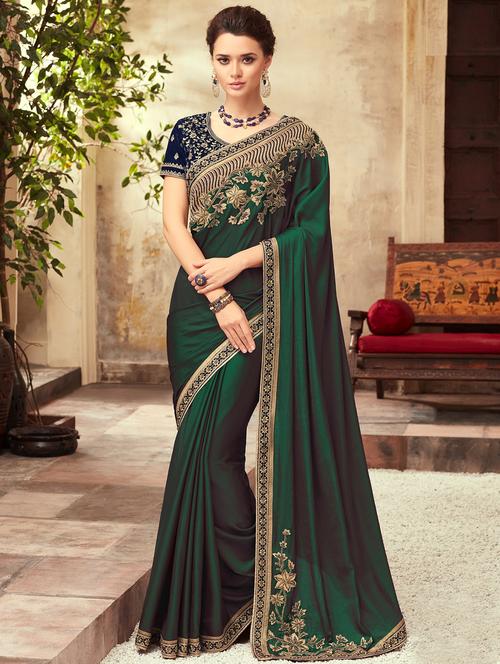 solid embroidered saree with blouse - 16663080 - Standard Image - 1