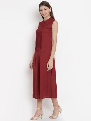 mandarin neck pleated a-line dress - 16663168 - Standard Image - 2