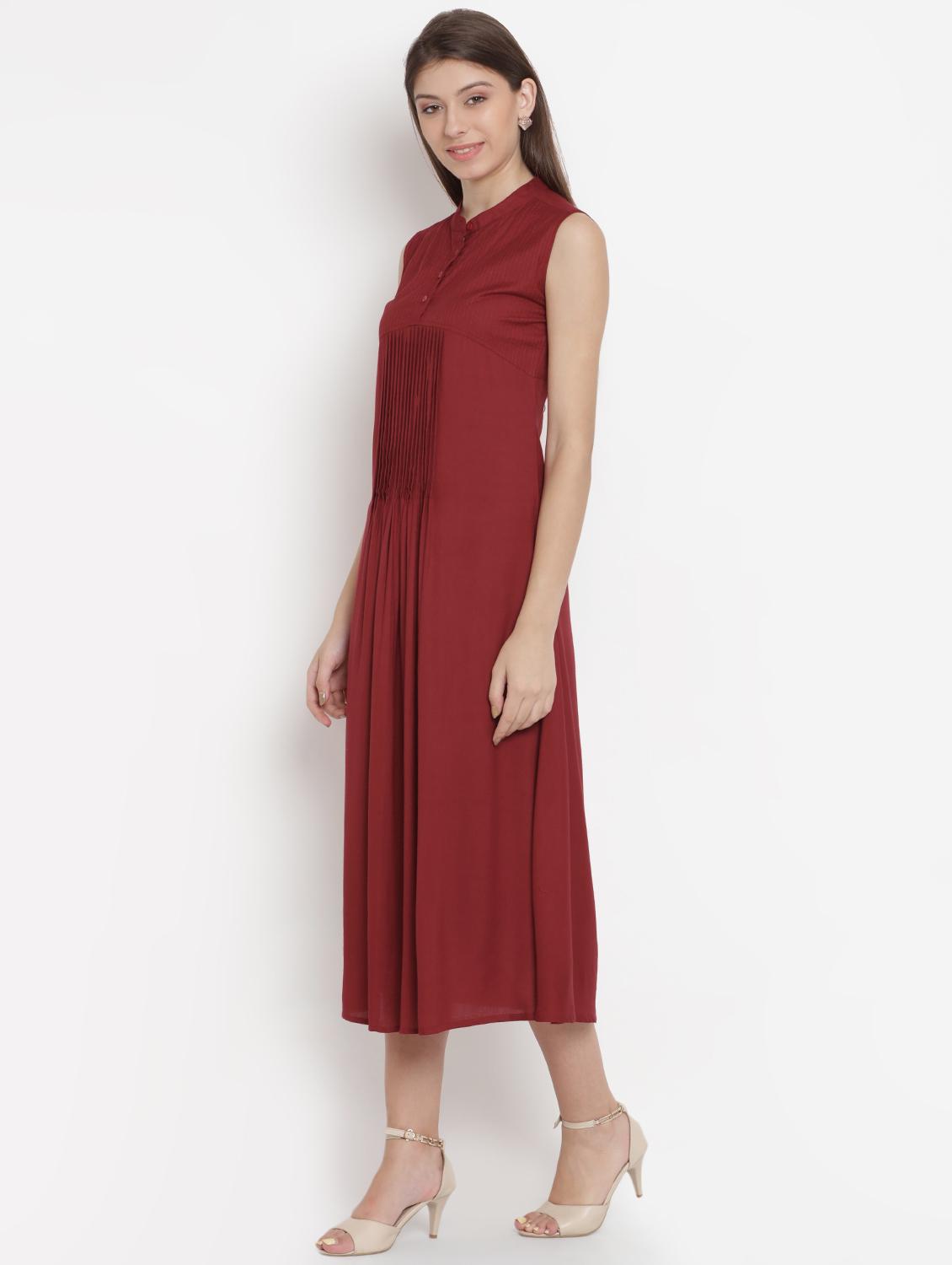 mandarin neck pleated a-line dress - 16663168 - Zoom Image - 2