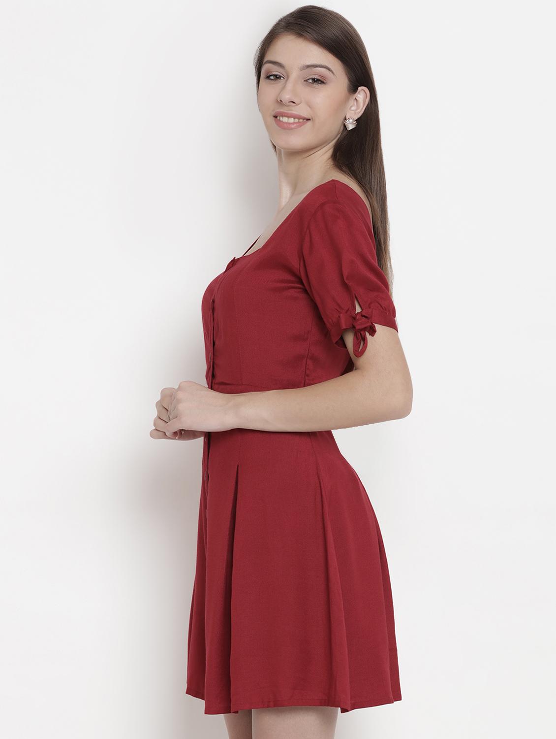 side tie up sleeved a-line dress - 16663172 - Zoom Image - 2
