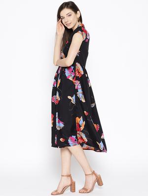 mandarin neck floral fit & flare dress - 16663620 - Standard Image - 2