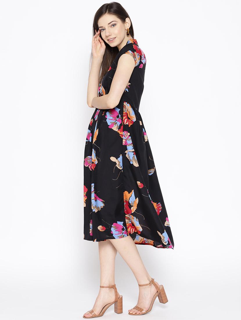 mandarin neck floral fit & flare dress - 16663620 - Zoom Image - 2