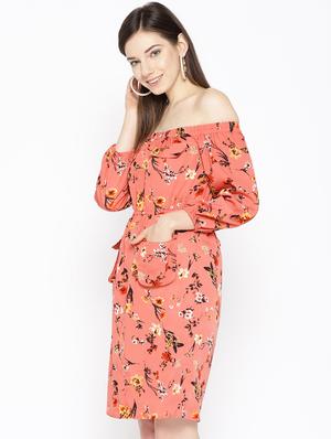 tie back floral off shoulder dress - 16663625 - Standard Image - 2