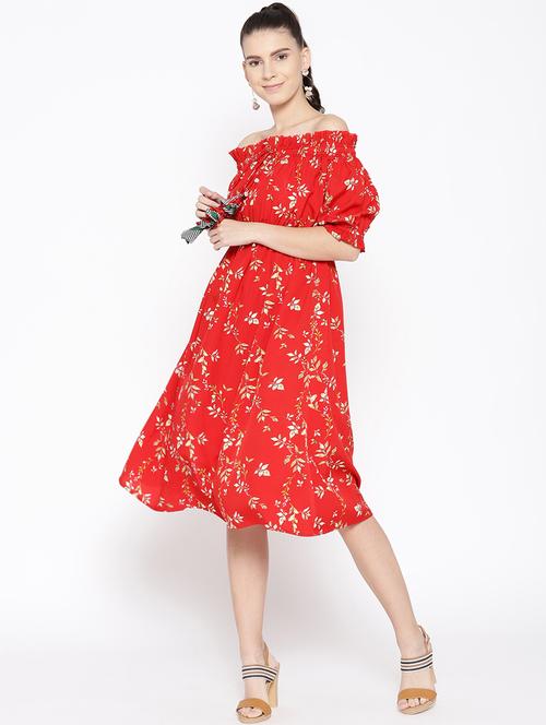 tie knot detail floral off shoulder dress - 16663627 - Standard Image - 1