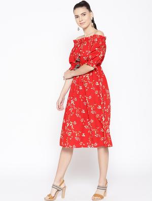 tie knot detail floral off shoulder dress - 16663627 - Standard Image - 2