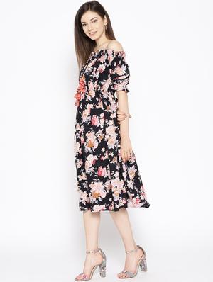 tie knot detail floral off shoulder dress - 16663628 - Standard Image - 2