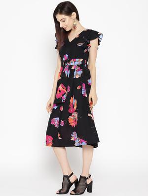 buckle detail floral fit & flare dress - 16663635 - Standard Image - 2