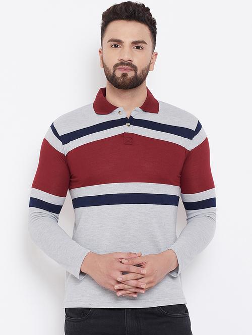 grey striped polo t-shirt - 16663713 - Standard Image - 1