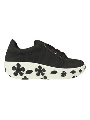 black leatherette laceup sneakers - 16665861 - Standard Image - 2