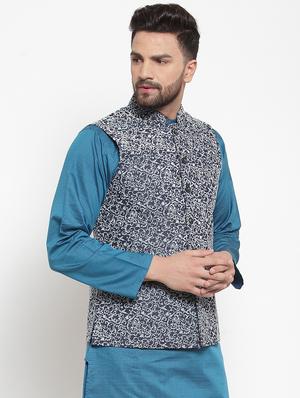 black printed nehru jacket - 16665947 - Standard Image - 2