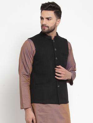 black self design nehru jacket - 16665955 - Standard Image - 2