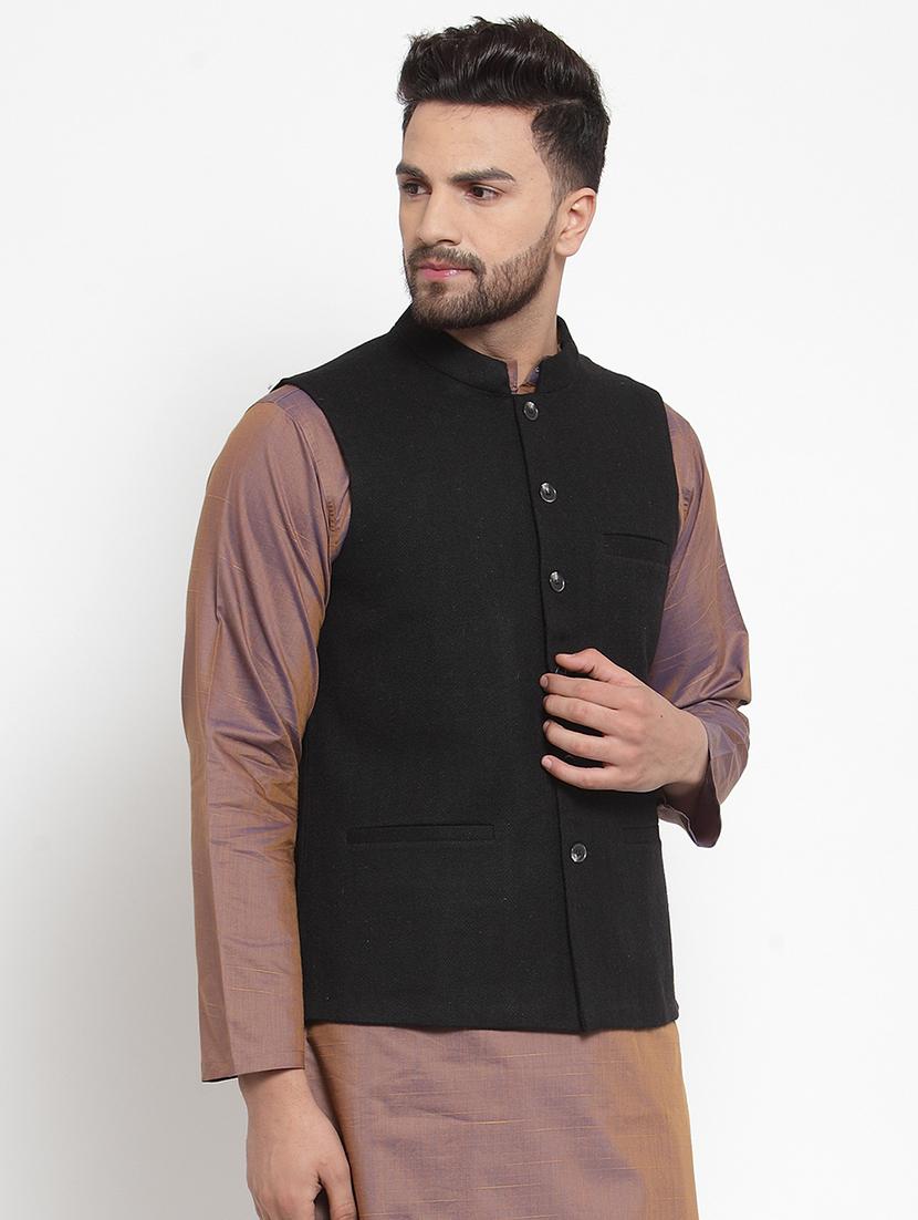 black self design nehru jacket - 16665955 - Zoom Image - 2
