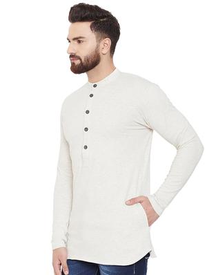 beige solid short kurta - 16666169 - Standard Image - 2