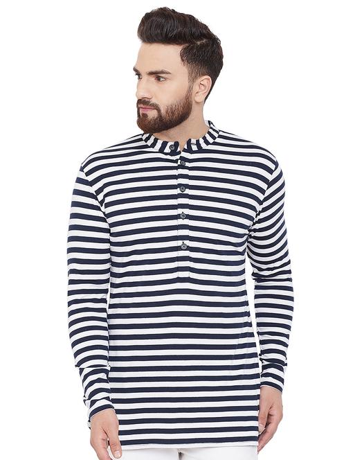 navy blue striped short kurta - 16666170 - Standard Image - 1