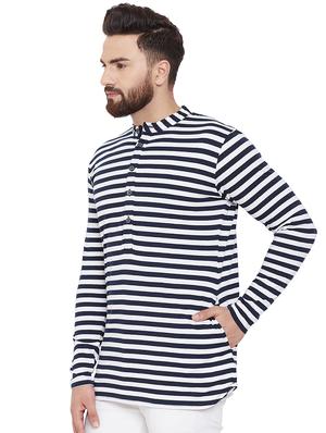 navy blue striped short kurta - 16666170 - Standard Image - 2
