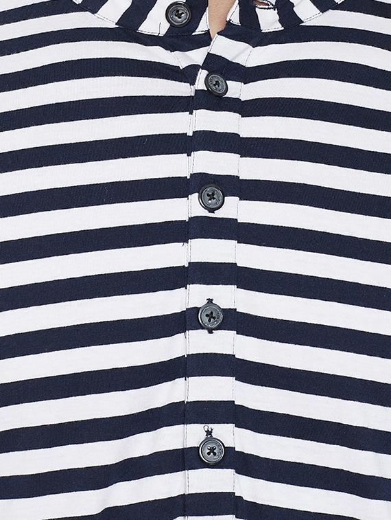 navy blue striped short kurta - 16666170 - Zoom Image - 5