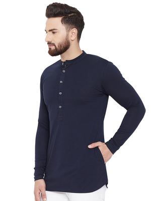 navy blue solid short kurta - 16666171 - Standard Image - 2