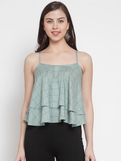cami neck checkered layered top - 16666238 - Standard Image - 1