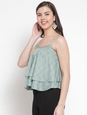 cami neck checkered layered top - 16666238 - Standard Image - 2