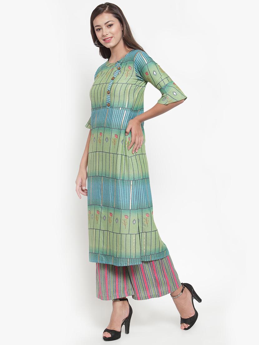 printed straight kurta with palazzo set - 16666413 - Zoom Image - 2