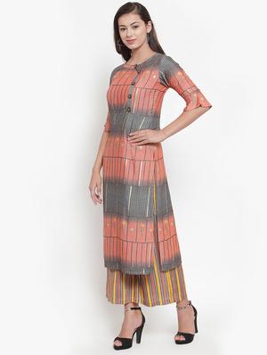 printed straight kurta with palazzo set - 16666414 - Standard Image - 2