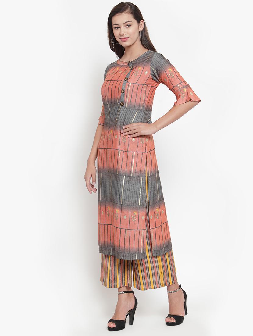 printed straight kurta with palazzo set - 16666414 - Zoom Image - 2