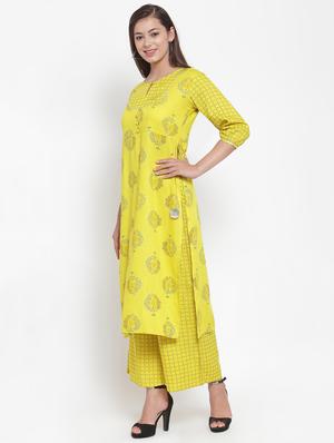 foil print straight kurta palazzo set - 16666422 - Standard Image - 2