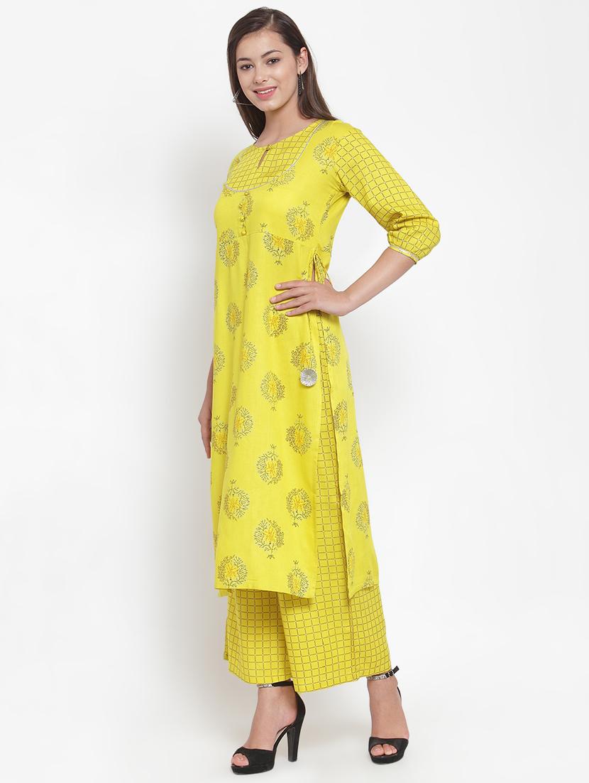 foil print straight kurta palazzo set - 16666422 - Zoom Image - 2