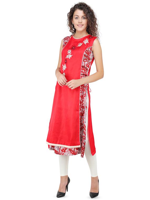 embroidered printed straight kurta - 16666584 - Zoom Image - 2