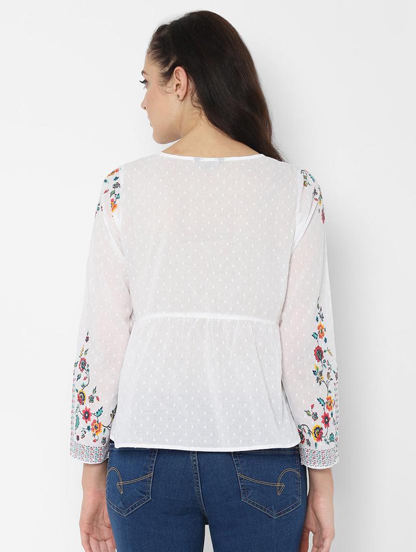 tassel tie up floral embroidered top - 16666729 - Zoom Image - 2