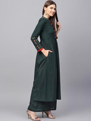 embroidered solid kurta with palazzo set - 16667077 - Standard Image - 2