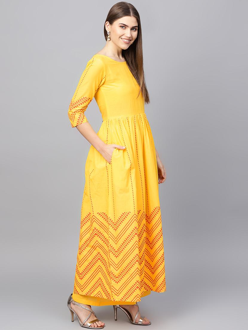 chevron flared kurta with palazzo set - 16667081 - Zoom Image - 2