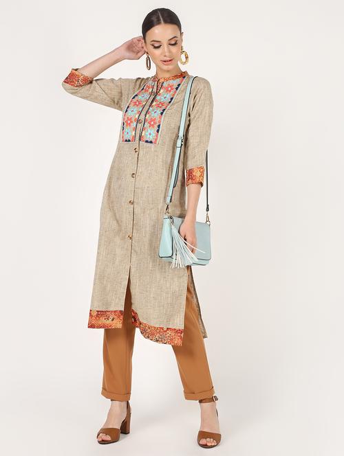 yoke embroidered straight kurta - 16667179 - Standard Image - 1