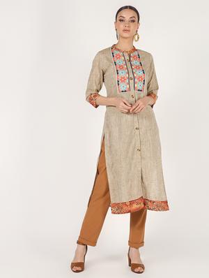 yoke embroidered straight kurta - 16667179 - Standard Image - 2