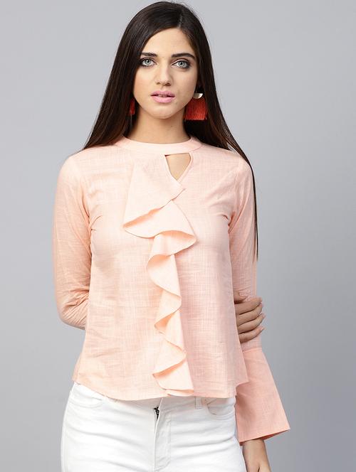 keyhole neck ruffle detail top - 16667297 - Standard Image - 1