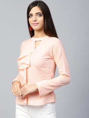 keyhole neck ruffle detail top - 16667297 - Standard Image - 2
