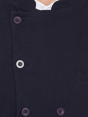 navy blue self design single breasted casual blazer - 16667546 - Standard Image - 5