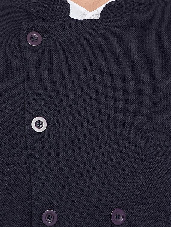 navy blue self design single breasted casual blazer - 16667546 - Zoom Image - 5
