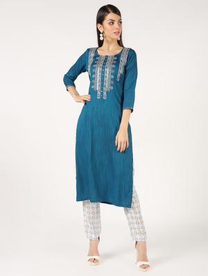 mirror work straight kurta - 16667757 - Standard Image - 2